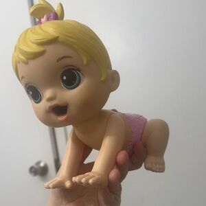 Crawling Baby Doll with Pink Diaper